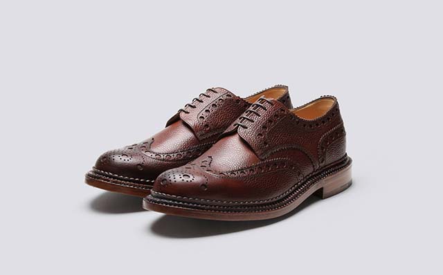 Grenson Archie Mens Gibson Brogues in Dark Brown Calf Grain Leather GRS110231